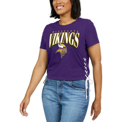 WEAR by Erin Andrews Women's Lace Up Side Modest Cropped T-Shirt - Minnesota Vikings T-shirts