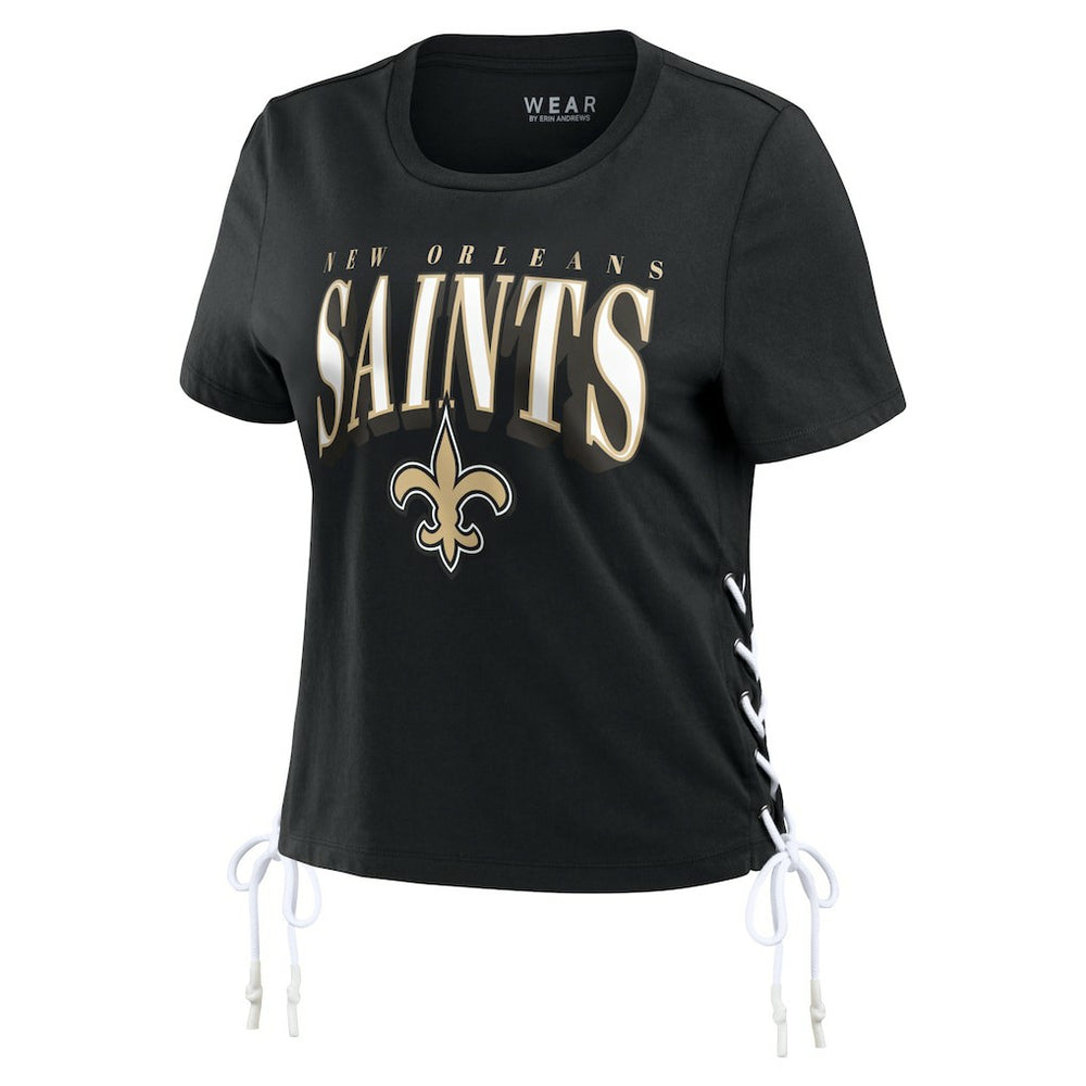 WEAR by Erin Andrews Women's Lace Up Side Modest Cropped T-Shirt - New Orleans Saints T-shirts