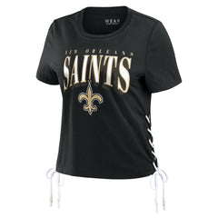 WEAR by Erin Andrews Women's Lace Up Side Modest Cropped T-Shirt - New Orleans Saints T-shirts