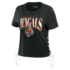 WEAR by Erin Andrews Women's Lace Up Side Modest Cropped T-Shirt - Cincinnati Bengals T-shirts