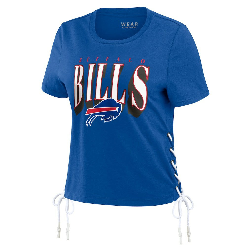 WEAR by Erin Andrews Women's Lace Up Side Modest Cropped T-Shirt - Buffalo Bills T-shirts