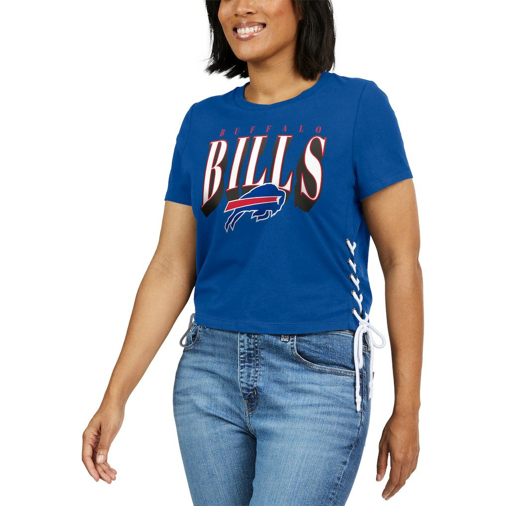 WEAR by Erin Andrews Women's Lace Up Side Modest Cropped T-Shirt - Buffalo Bills T-shirts