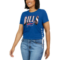 WEAR by Erin Andrews Women's Lace Up Side Modest Cropped T-Shirt - Buffalo Bills T-shirts
