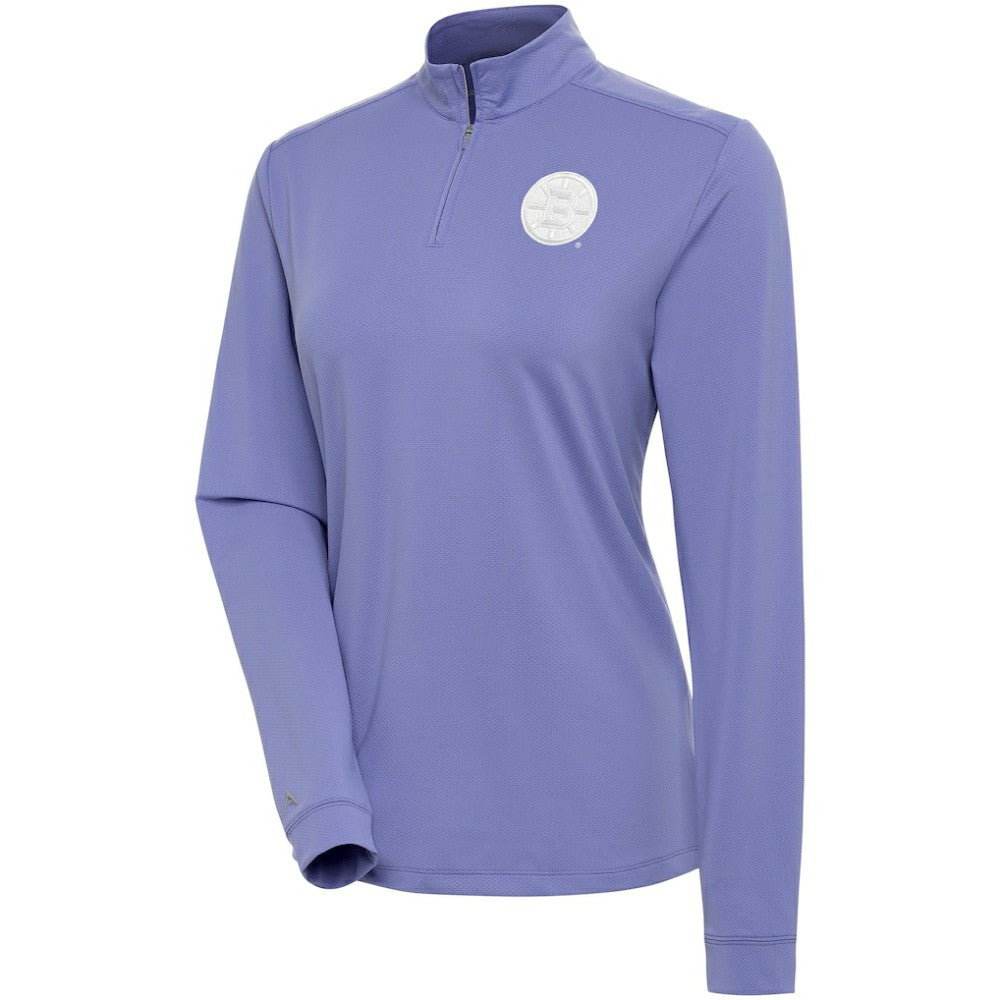 NHL Boston Bruins Antigua Women's White Logo Finish Quarter-Zip Top