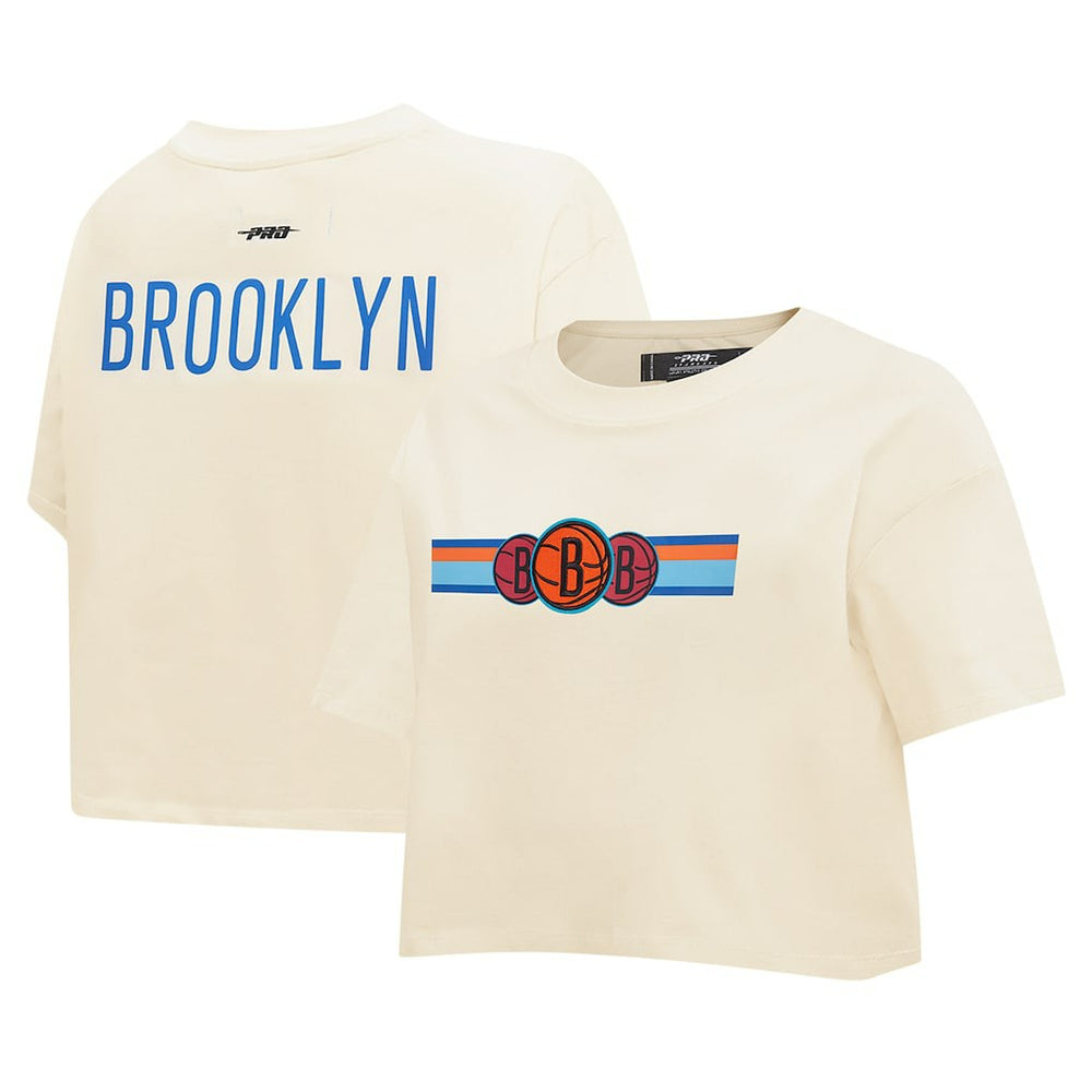 Brooklyn Nets Pro Standard Women's Retro Striper SJ Cropped Boxy T-Shirt