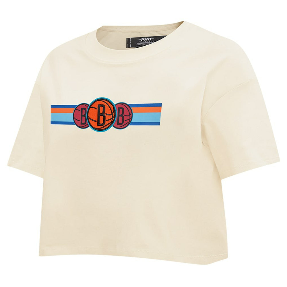 Brooklyn Nets Pro Standard Women's Retro Striper SJ Cropped Boxy T-Shirt