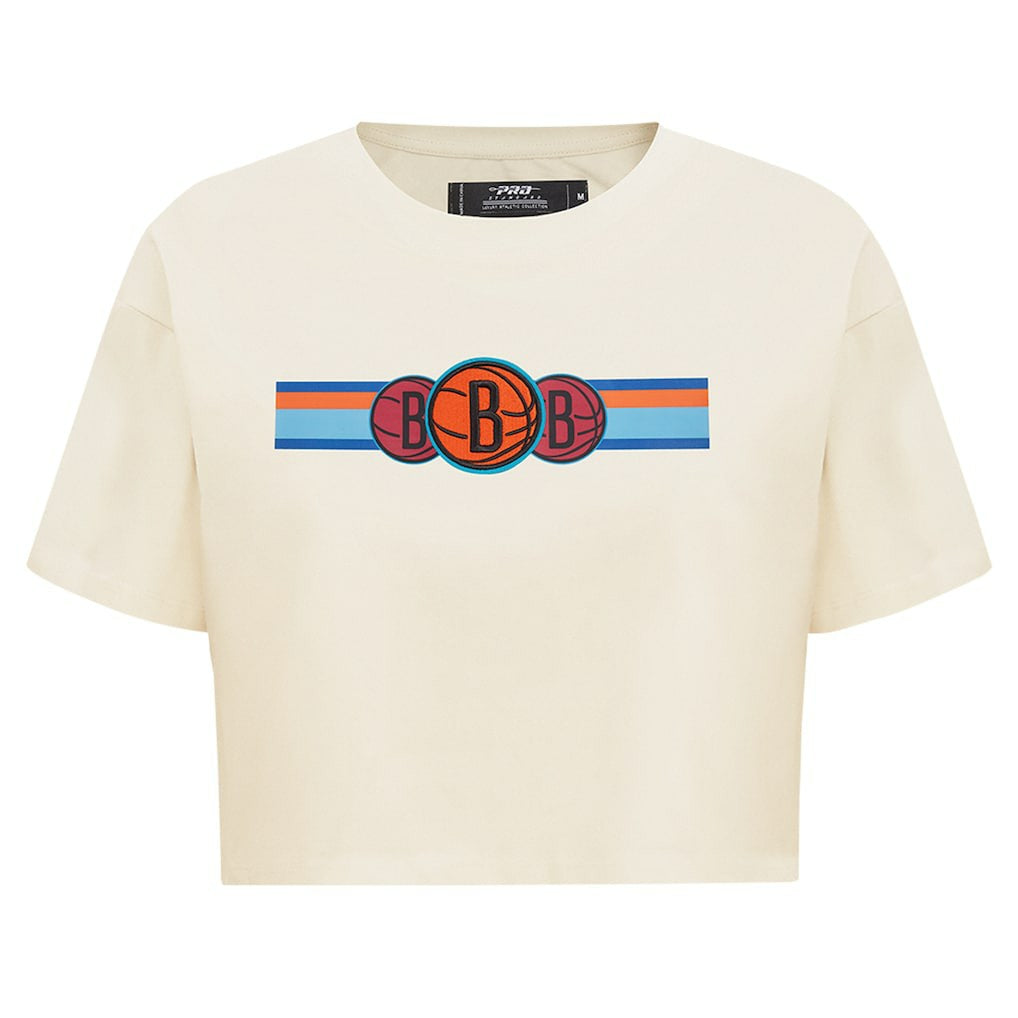 Brooklyn Nets Pro Standard Women's Retro Striper SJ Cropped Boxy T-Shirt