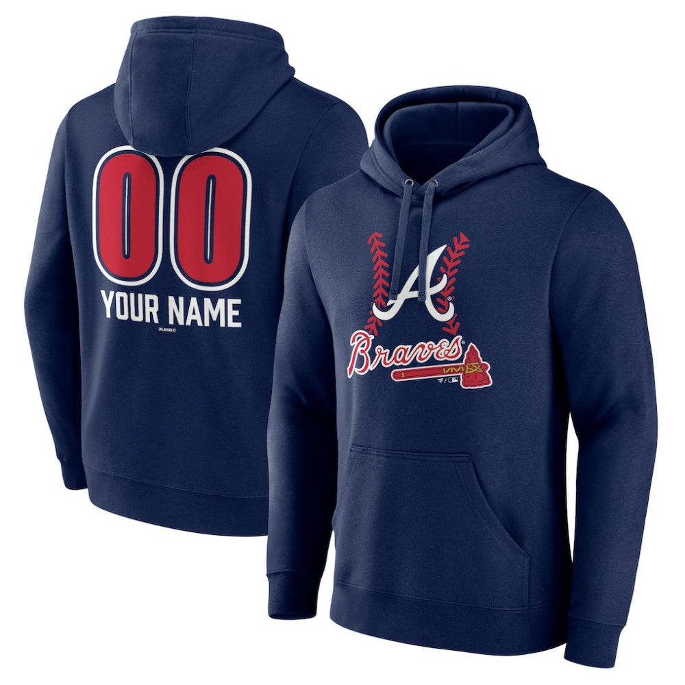 Navy Atlanta Braves Personalized Name & Number Fastball Pullover Hoodie
