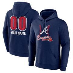 Navy Atlanta Braves Personalized Name & Number Fastball Pullover Hoodie