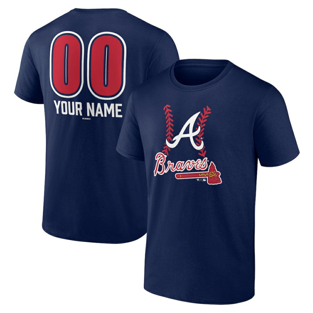 Navy Atlanta Braves Personalized Name & Number Fastball T-Shirt
