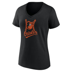 Black Baltimore Orioles Women's Personalized Name & Number Fastball V-Neck T-Shirt