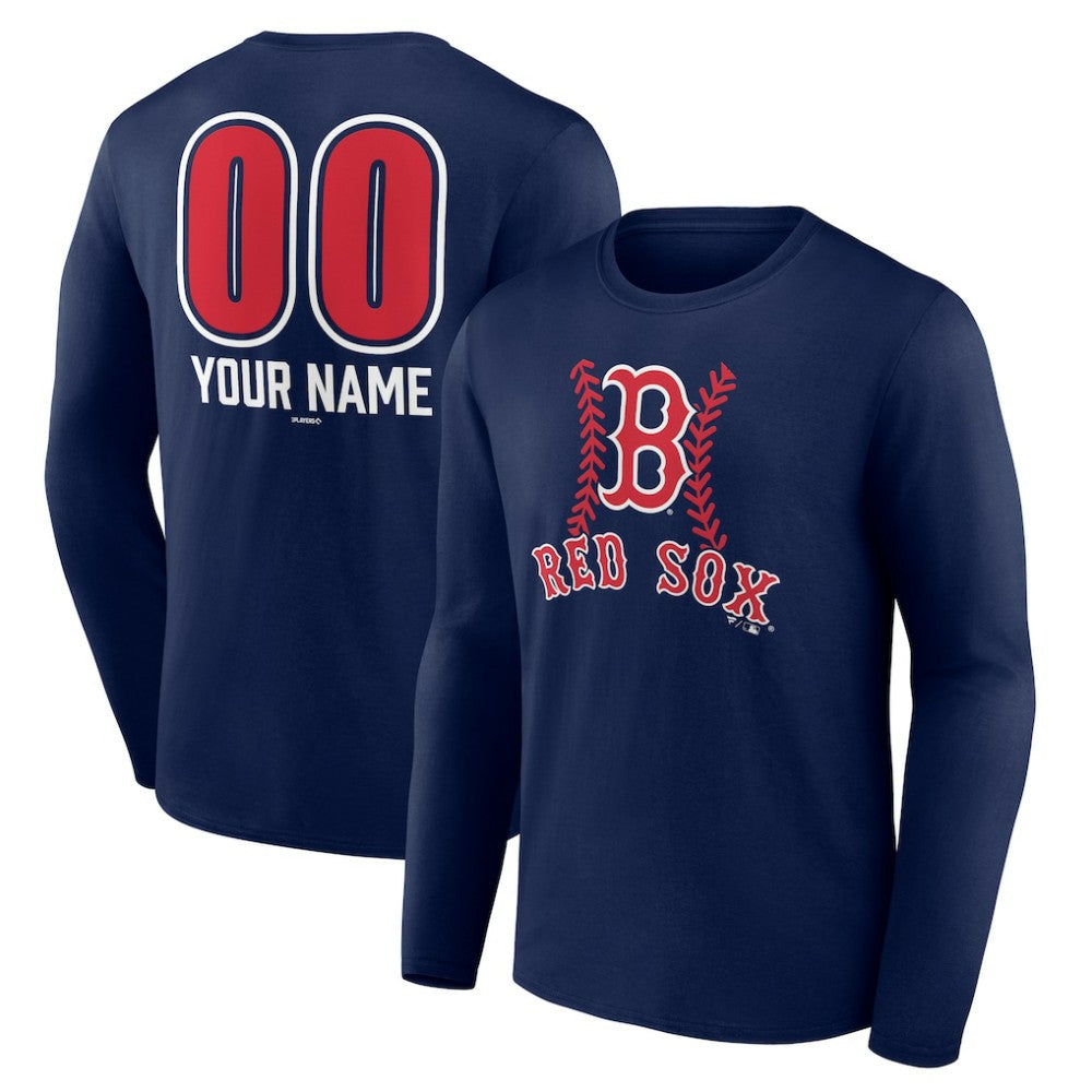 Navy Boston Red Sox Personalized Name & Number Fastball Long Sleeve T-Shirt