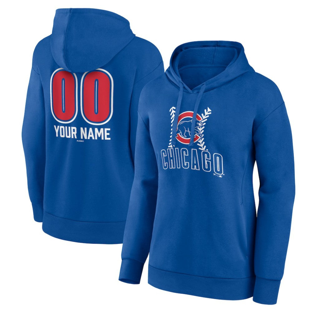Royal Chicago Cubs Women's Personalized Name & Number Fastball Pullover Hoodie