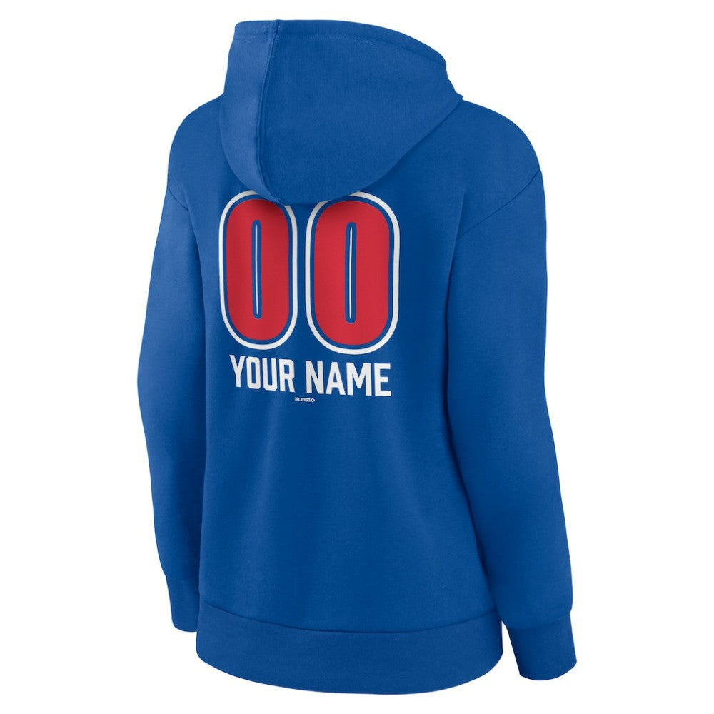 Royal Chicago Cubs Women's Personalized Name & Number Fastball Pullover Hoodie