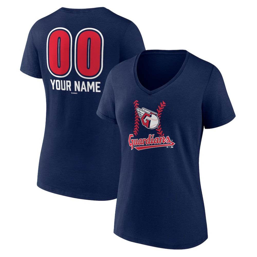 Navy Cleveland Guardians Women's Personalized Name & Number Fastball V-Neck T-Shirt