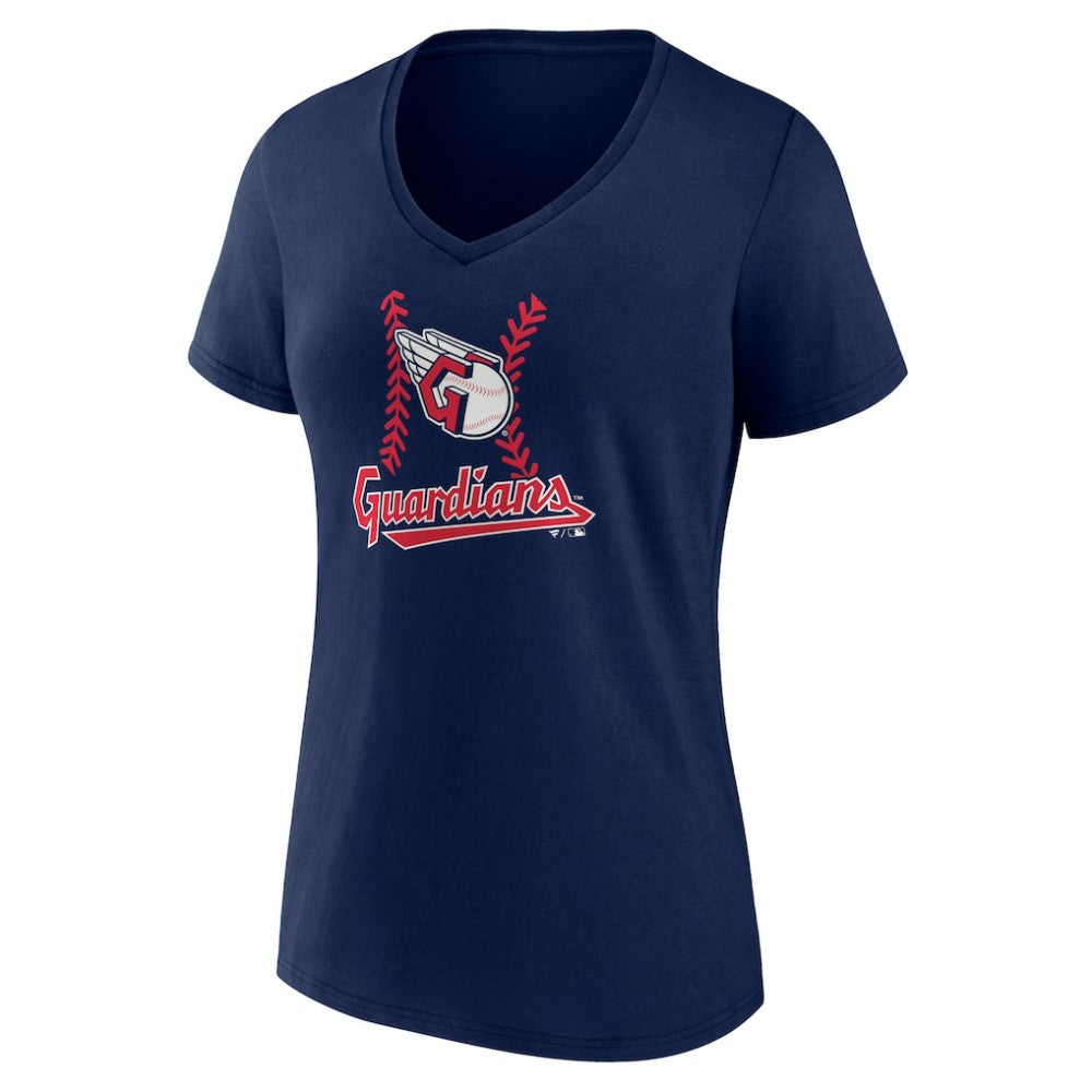 Navy Cleveland Guardians Women's Personalized Name & Number Fastball V-Neck T-Shirt