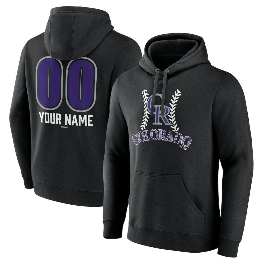 Black Colorado Rockies Personalized Name & Number Fastball Pullover Hoodie