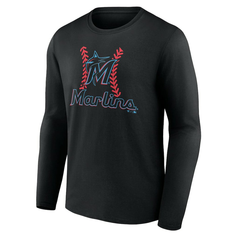 Black Miami Marlins Personalized Name & Number Fastball Long Sleeve T-Shirt