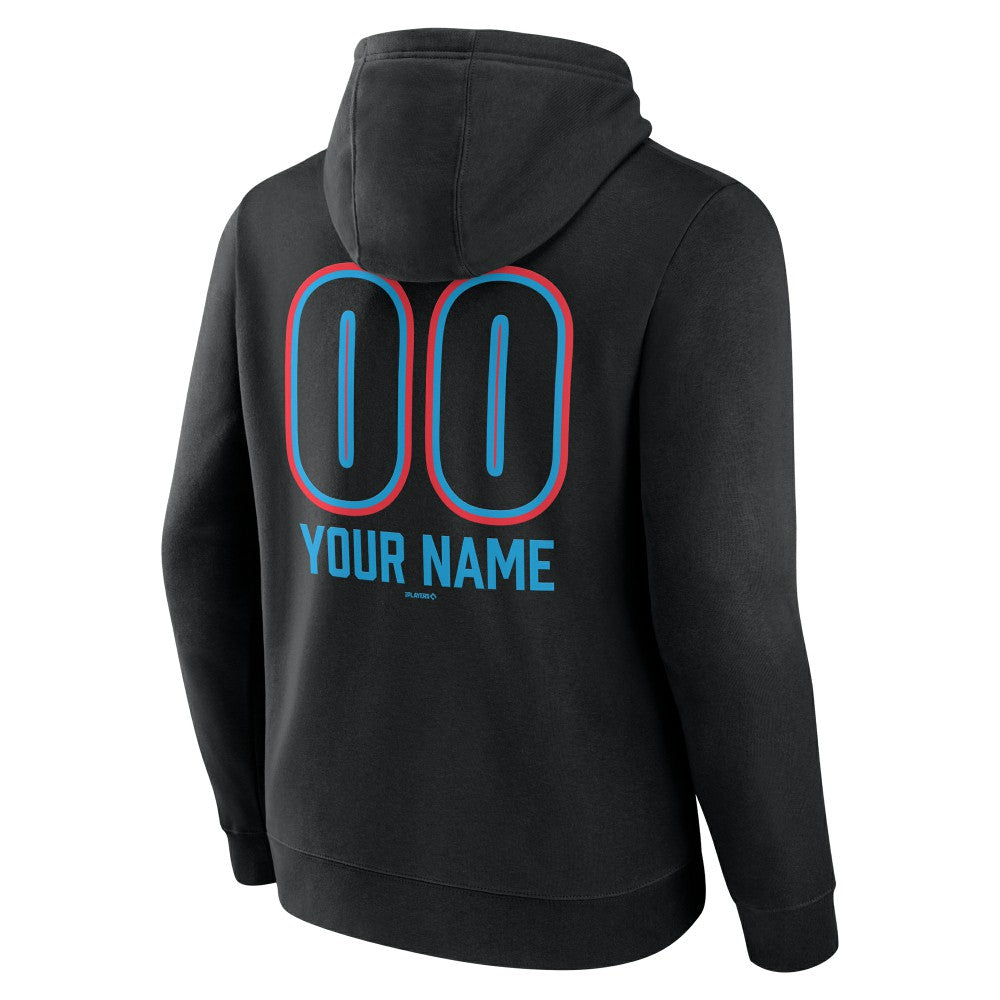 Black Miami Marlins Personalized Name & Number Fastball Pullover Hoodie