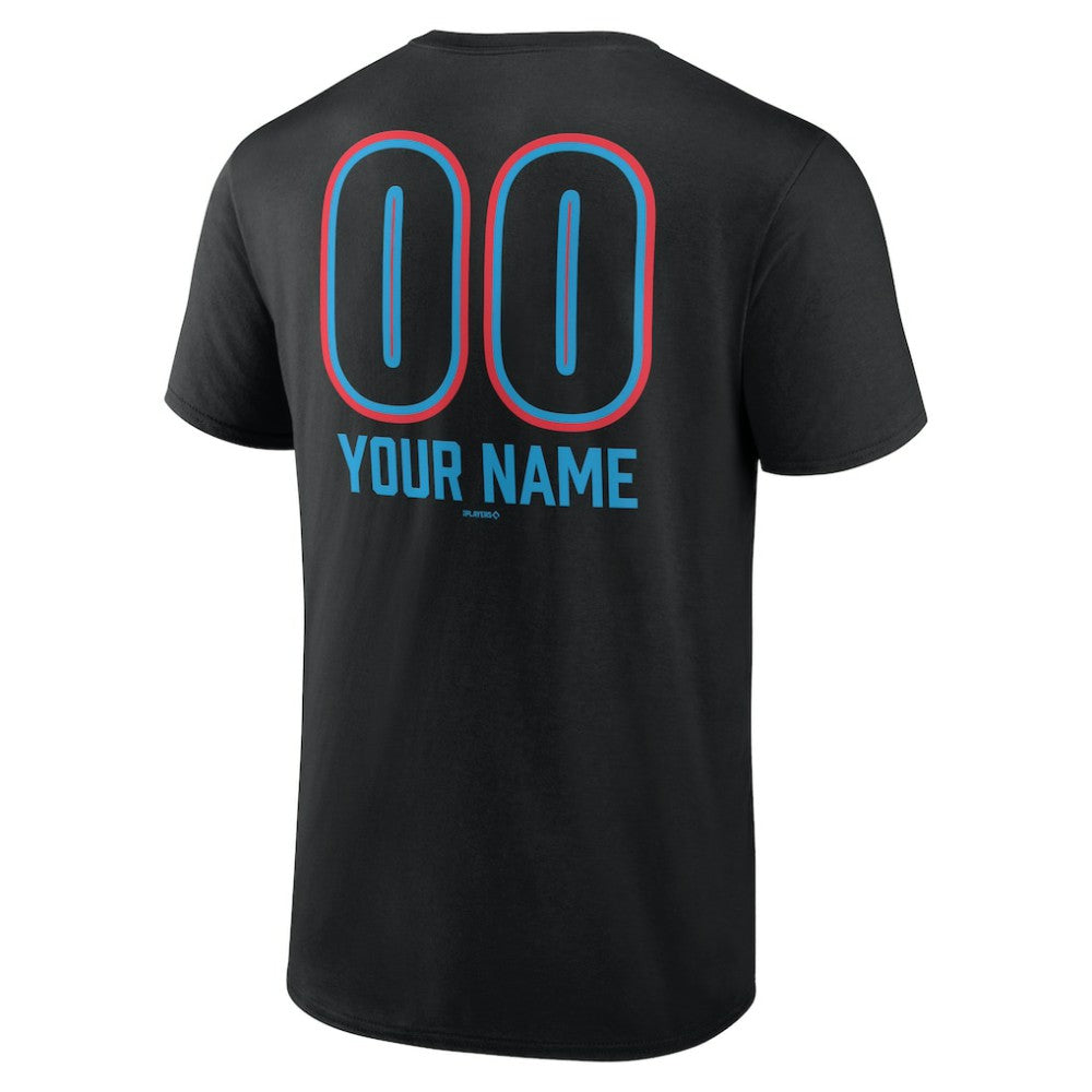 Black Miami Marlins Personalized Name & Number Fastball T-Shirt