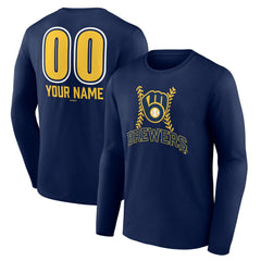 Navy Milwaukee Brewers Personalized Name & Number Fastball Long Sleeve T-Shirt