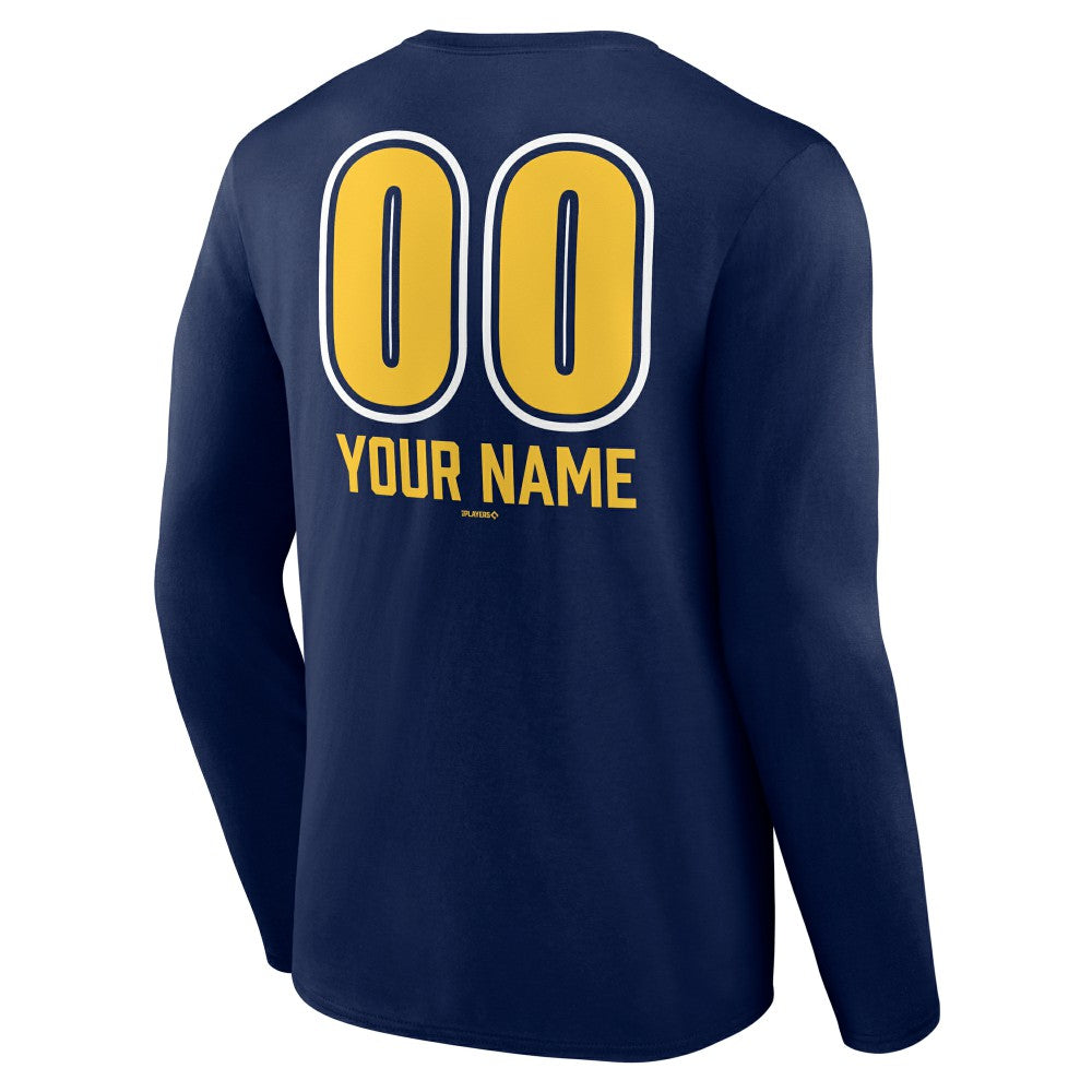 Navy Milwaukee Brewers Personalized Name & Number Fastball Long Sleeve T-Shirt