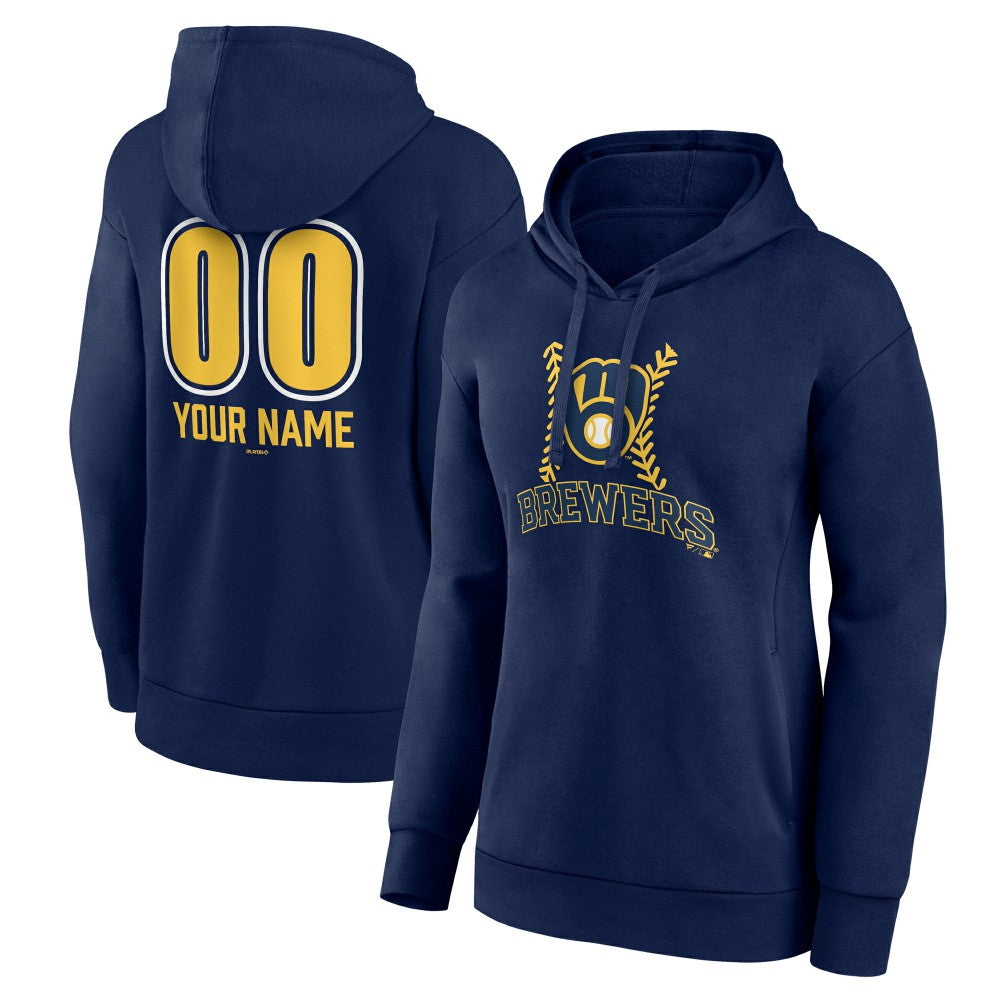 Navy Milwaukee Brewers Women's Personalized Name & Number Fastball Pullover Hoodie