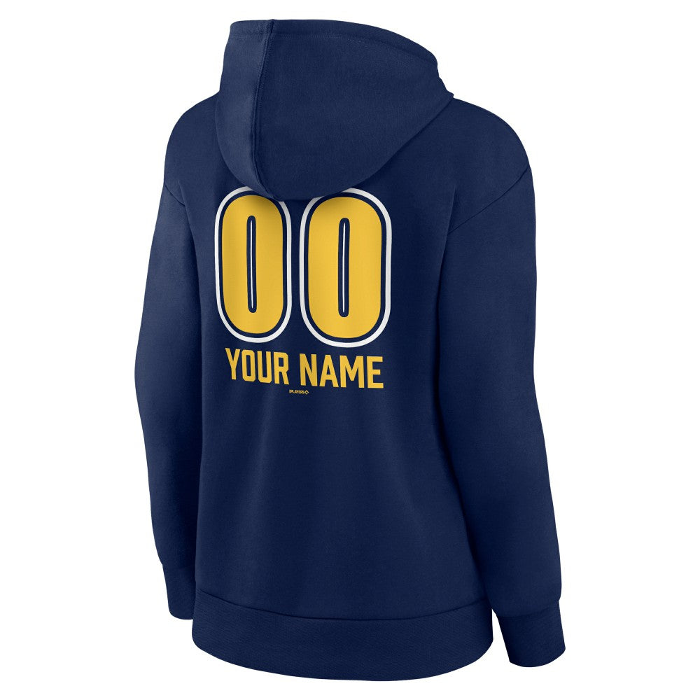 Navy Milwaukee Brewers Women's Personalized Name & Number Fastball Pullover Hoodie