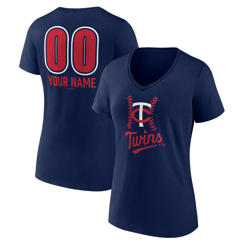 Navy Minnesota Twins Women's Personalized Name & Number Fastball V-Neck T-Shirt