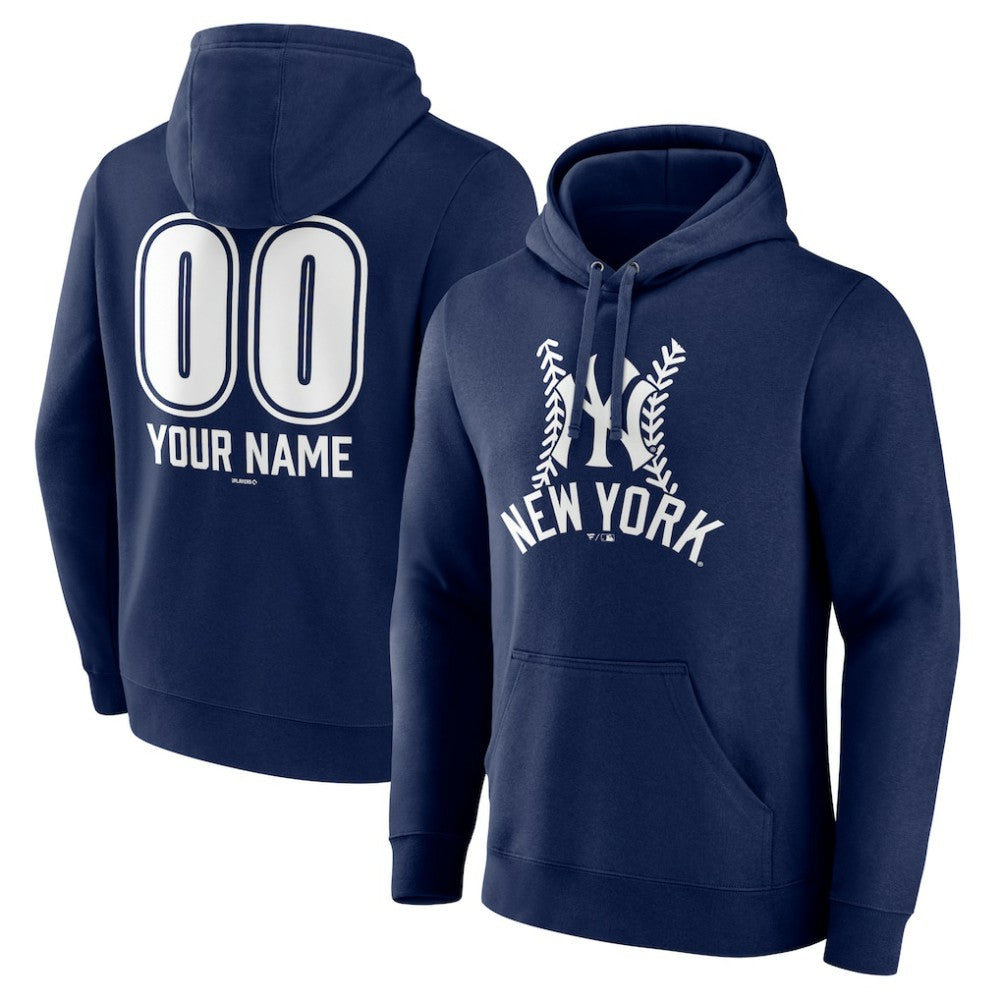 Navy New York Yankees Personalized Name & Number Fastball Pullover Hoodie