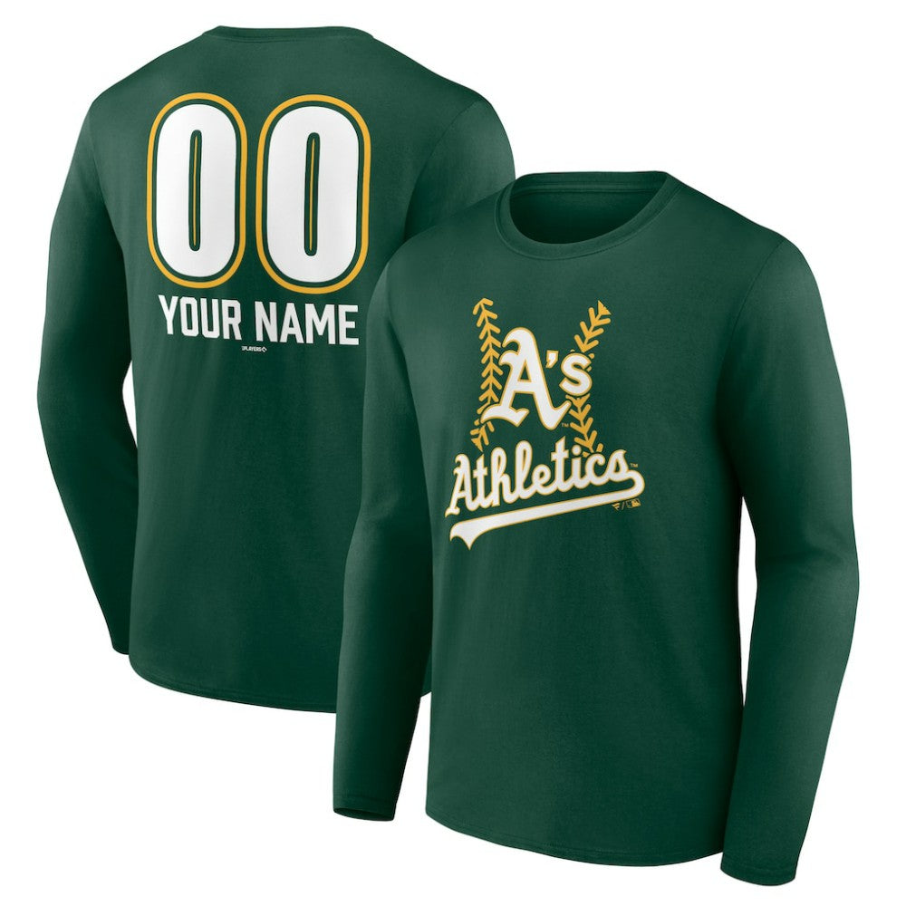 Green Athletics Personalized Name & Number Fastball Long Sleeve T-Shirt