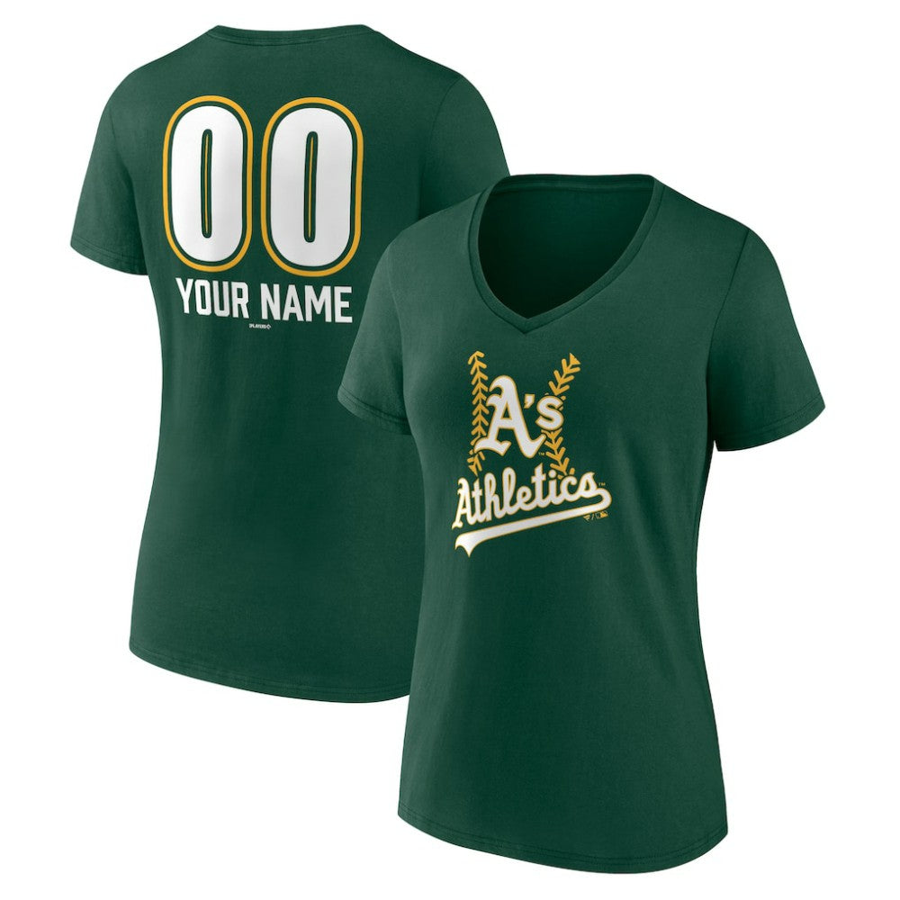 Green Athletics Women's Personalized Name & Number Fastball V-Neck T-Shirt