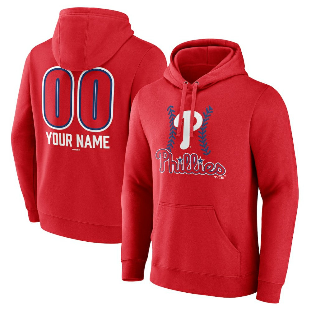 Red Philadelphia Phillies Personalized Name & Number Fastball Pullover Hoodie