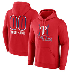 Red Philadelphia Phillies Personalized Name & Number Fastball Pullover Hoodie