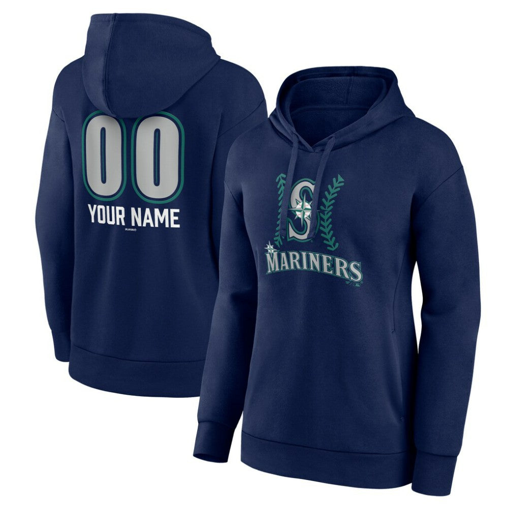 Navy Seattle Mariners Women's Personalized Name & Number Fastball Pullover Hoodie
