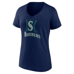 Navy Seattle Mariners Women's Personalized Name & Number Fastball V-Neck T-Shirt