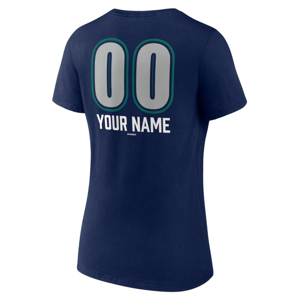 Navy Seattle Mariners Women's Personalized Name & Number Fastball V-Neck T-Shirt