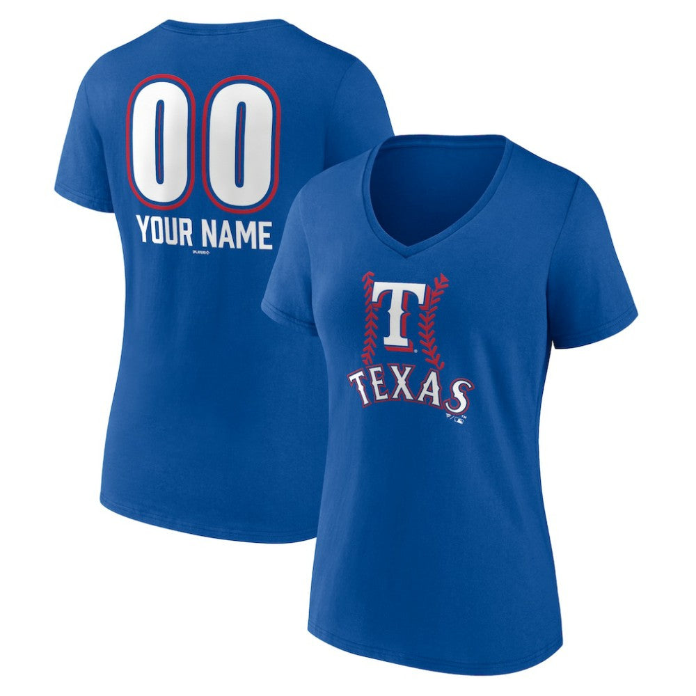 Royal Texas Rangers Women's Personalized Name & Number Fastball V-Neck T-Shirt