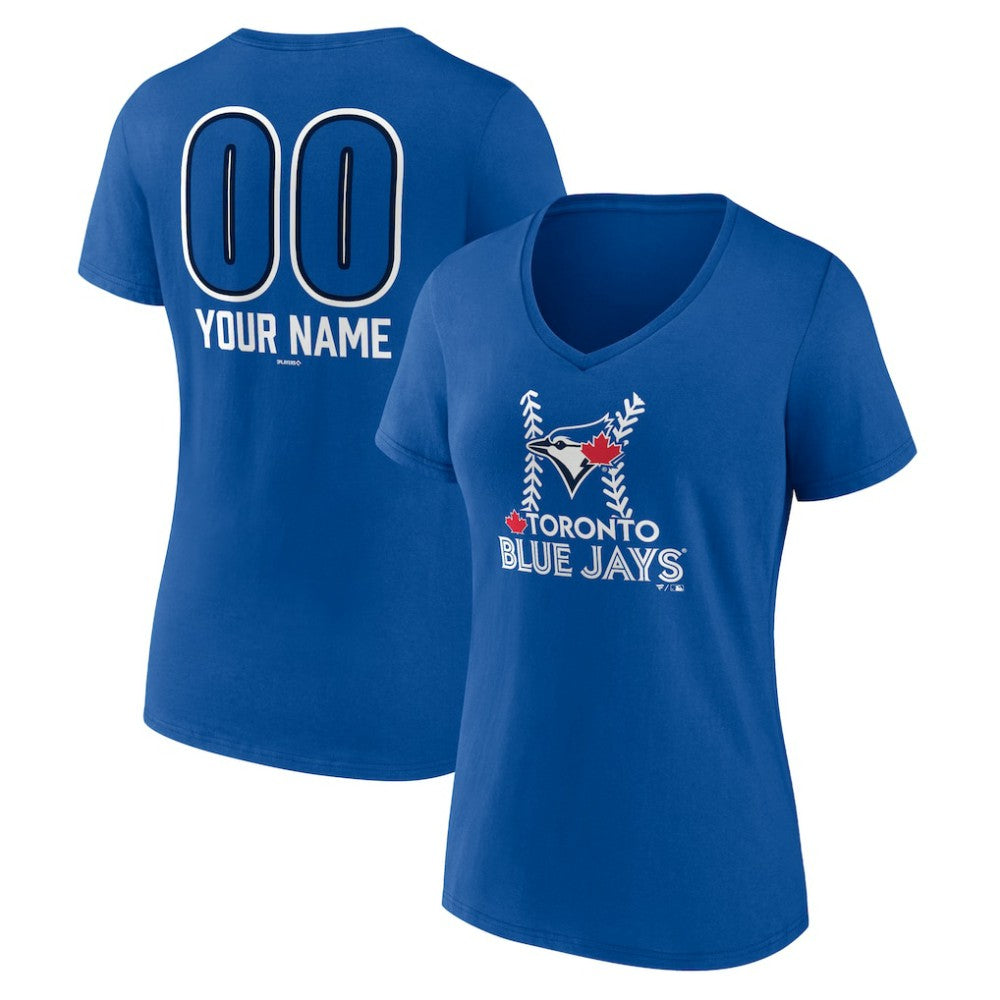 Royal Toronto Blue Jays Women's Personalized Name & Number Fastball V-Neck T-Shirt