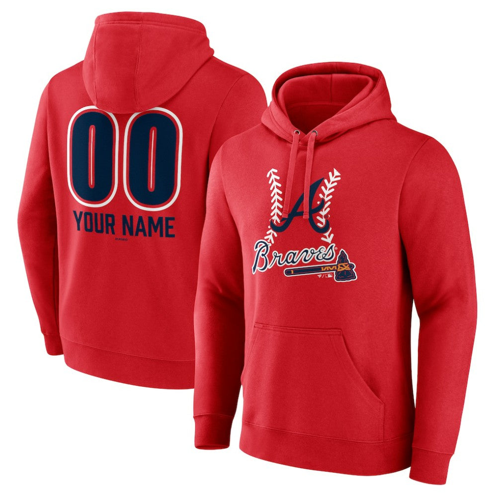 Red Atlanta Braves Personalized Name & Number Fastball Pullover Hoodie