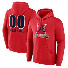 Red Atlanta Braves Personalized Name & Number Fastball Pullover Hoodie