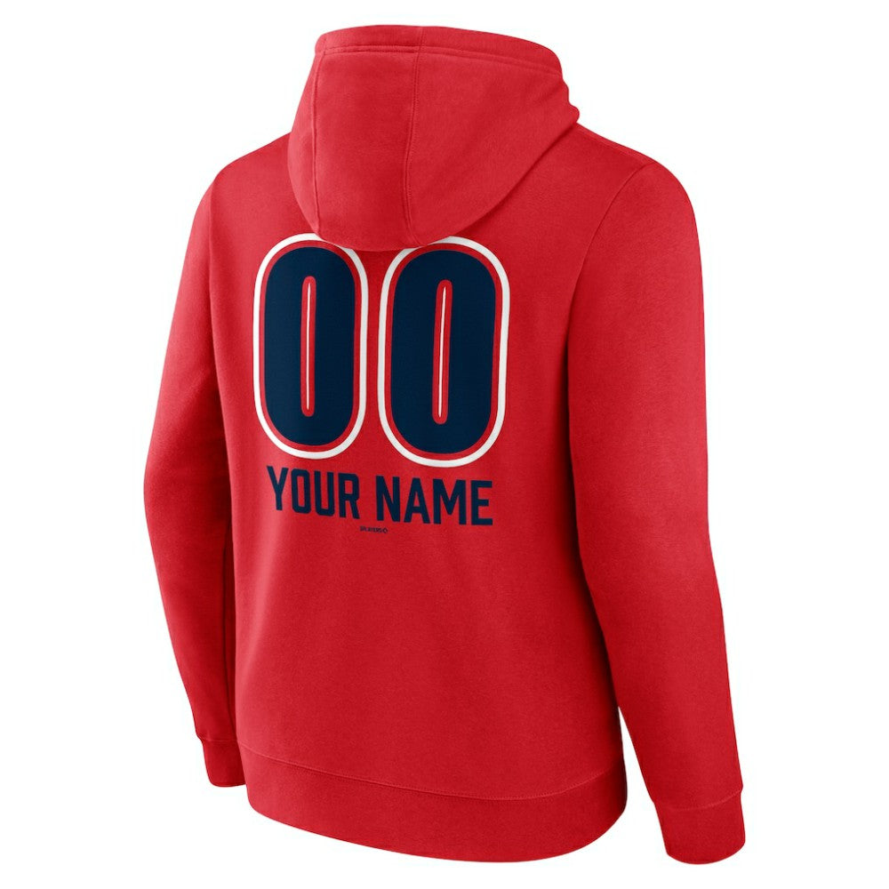 Red Atlanta Braves Personalized Name & Number Fastball Pullover Hoodie