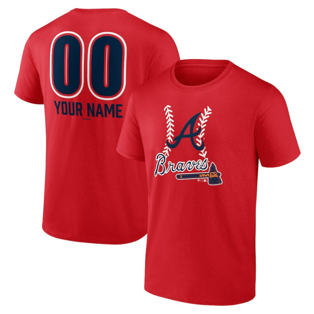Red Atlanta Braves Personalized Name & Number Fastball T-Shirt