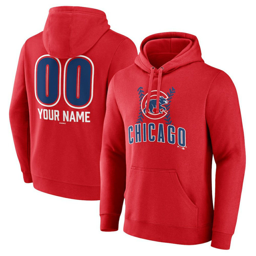 Red Chicago Cubs Personalized Name & Number Fastball Pullover Hoodie