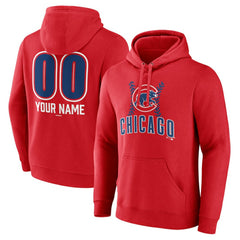 Red Chicago Cubs Personalized Name & Number Fastball Pullover Hoodie