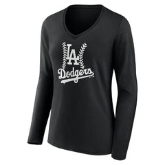 Black Los Angeles Dodgers Women's Personalized Name & Number Fastball Long Sleeve V-Neck T-Shirt