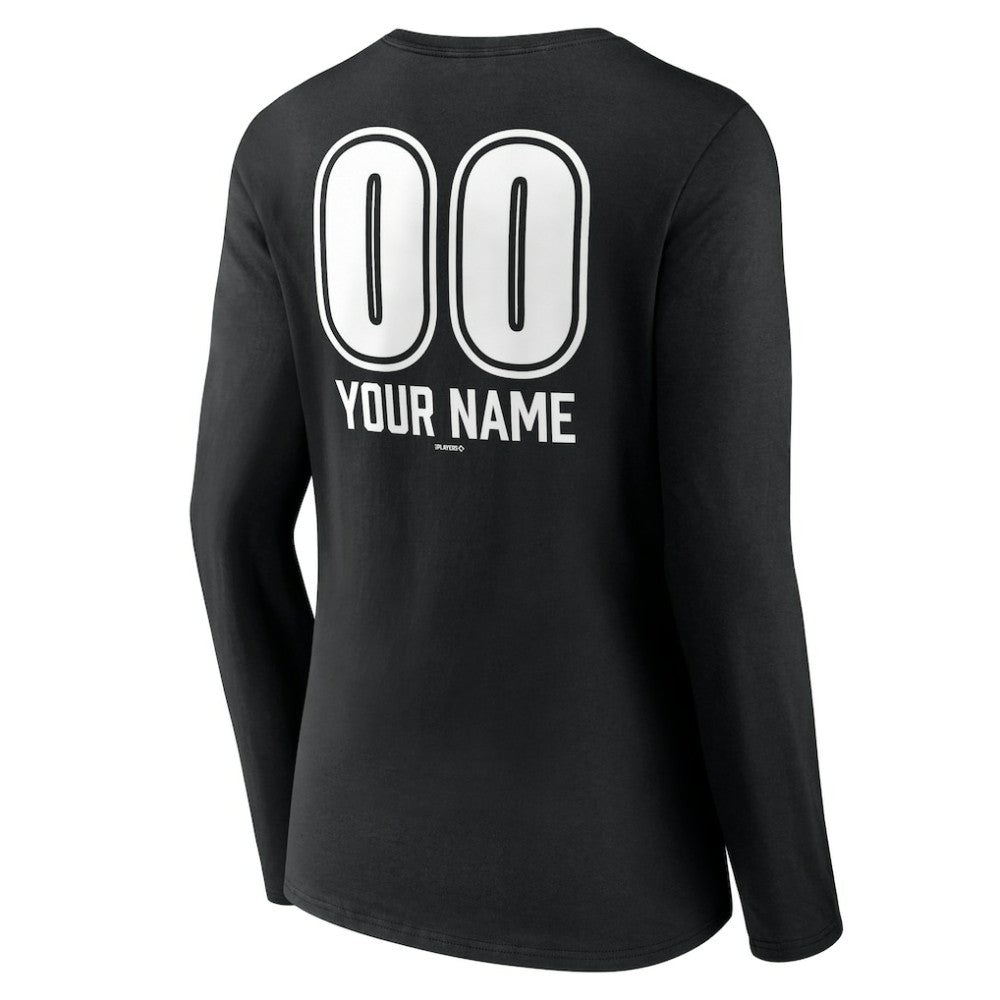 Black Los Angeles Dodgers Women's Personalized Name & Number Fastball Long Sleeve V-Neck T-Shirt