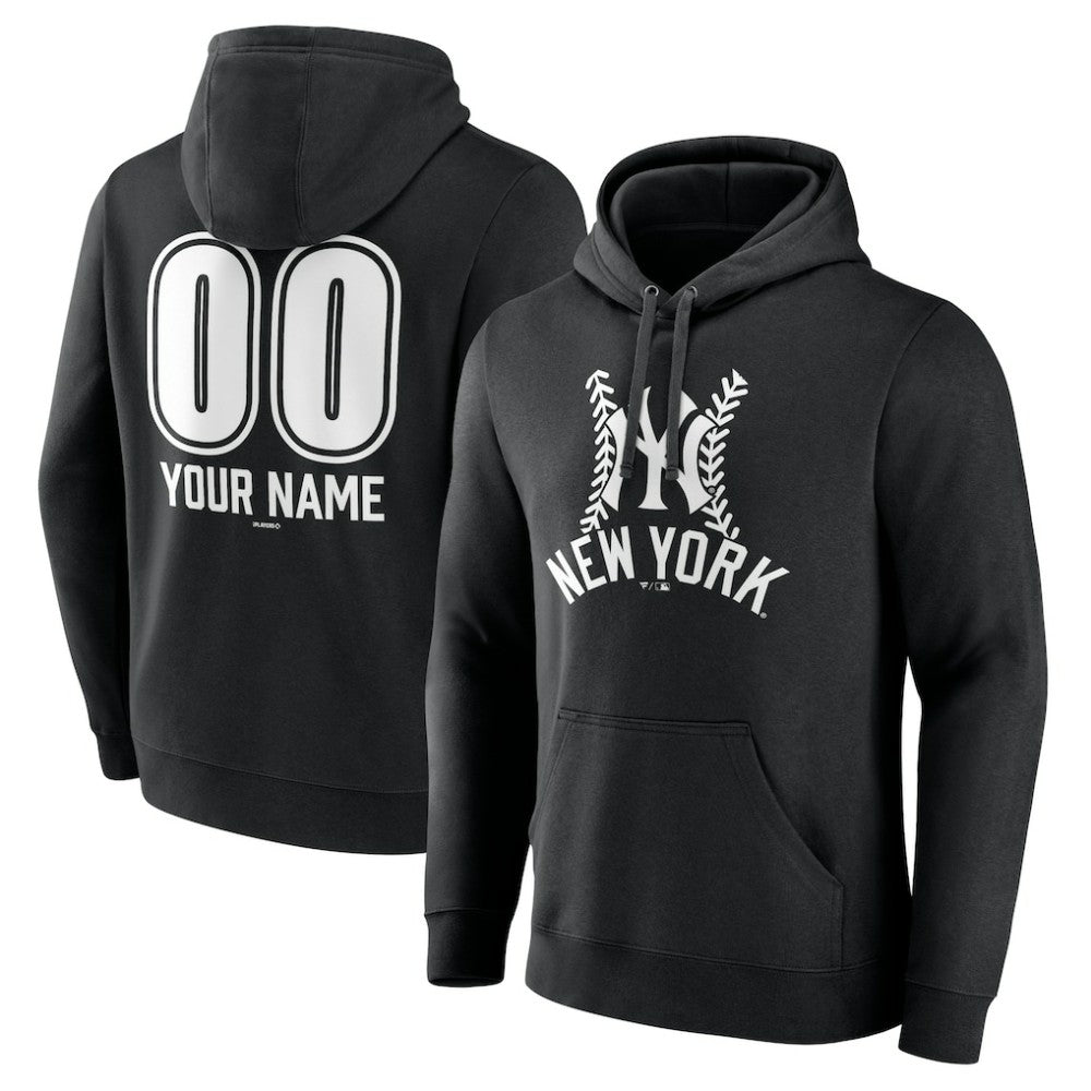 Black New York Yankees Personalized Name & Number Fastball Pullover Hoodie