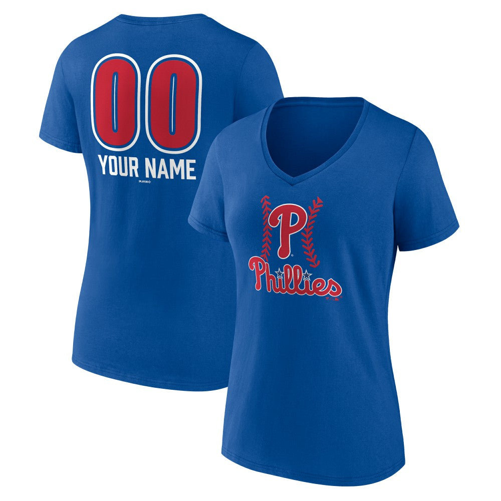 Royal Philadelphia Phillies Women's Personalized Name & Number Fastball V-Neck T-Shirt