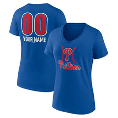 Royal Philadelphia Phillies Women's Personalized Name & Number Fastball V-Neck T-Shirt